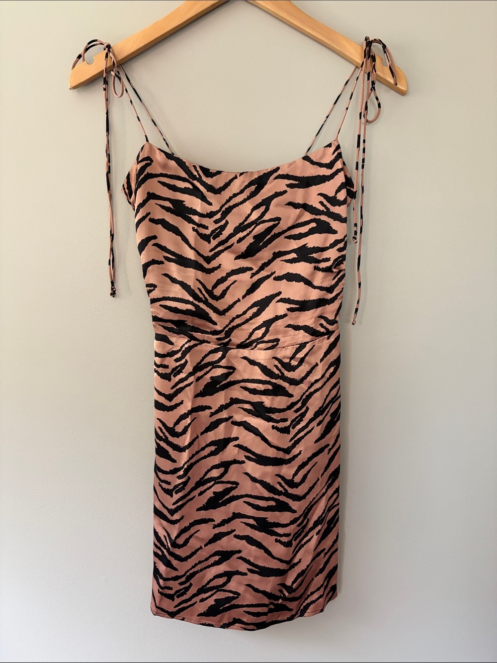Reformation Silk Animal Print Mini Dress Tie Straps Size 0 Slip Dress Tiger